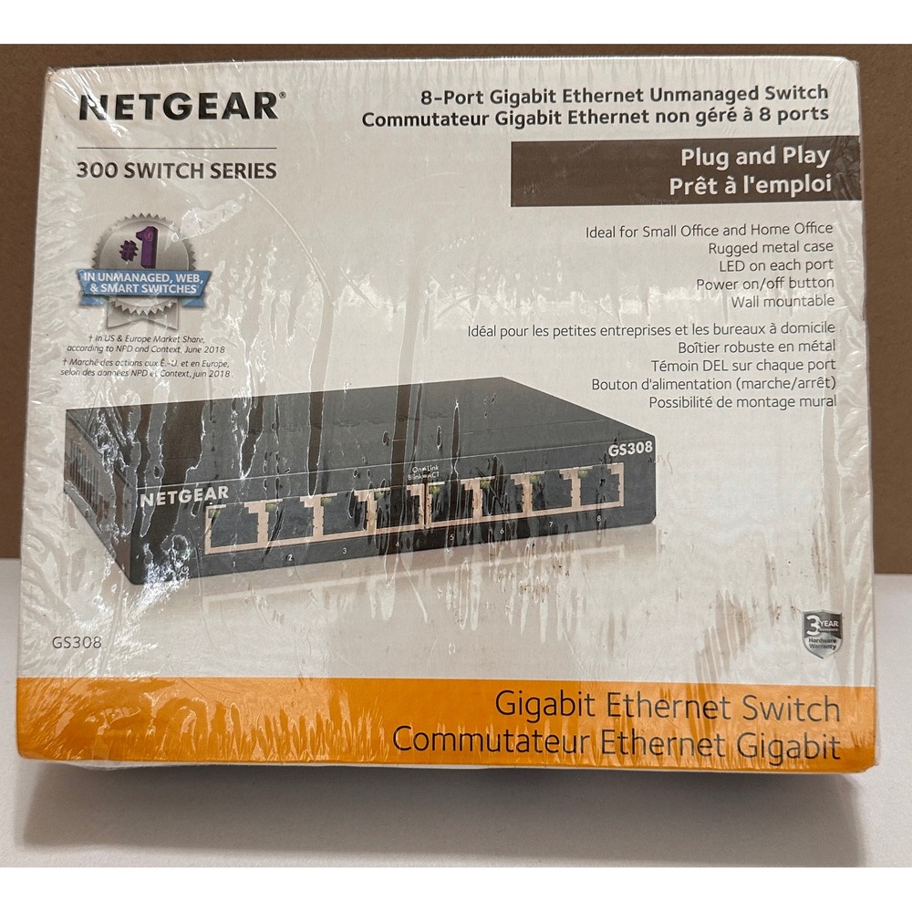 NETGEAR GS308 8-Port Gigabit Ethernet Unmanaged Switch 300 Series GS308-300PAS
